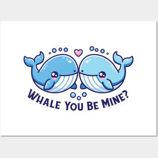 Whale You Be Mine Valentines Pun Posters and Art